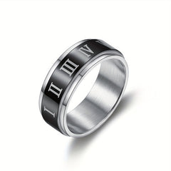Stainless Steel Roman Numeral Spinner Ring - Anti Anxiety Spinner Rings
