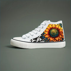 Flower Print Chunky Canvas Sneakers High Top Skate Shoes