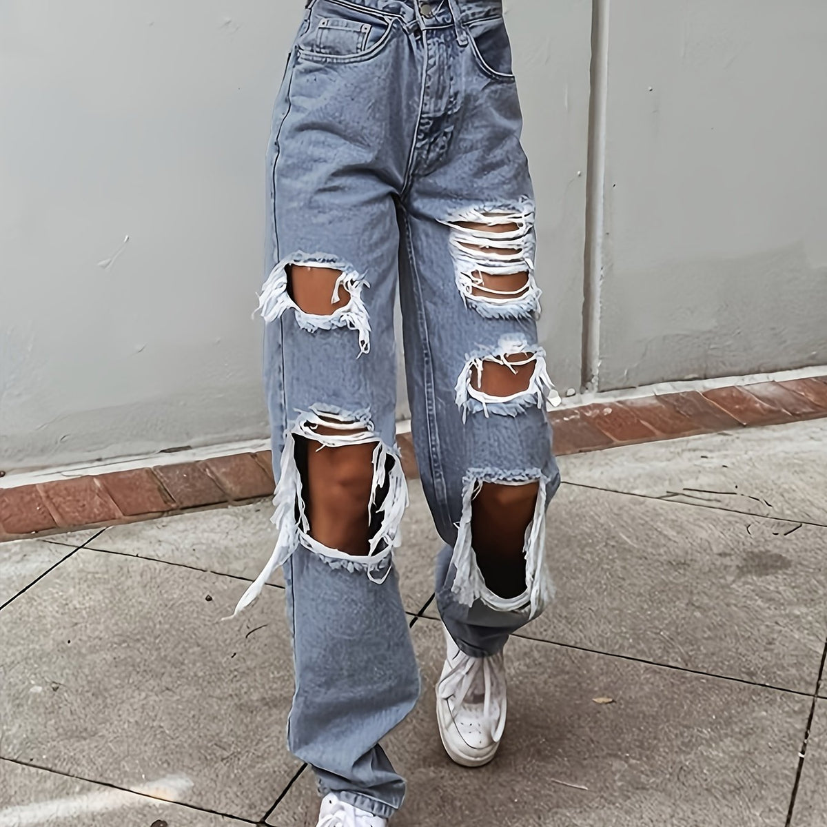 High Waist Distressed Boyfriend Jeans Women