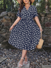  Boho Dress Women's Plus Ditsy Floral Print Butterfly Sleeve