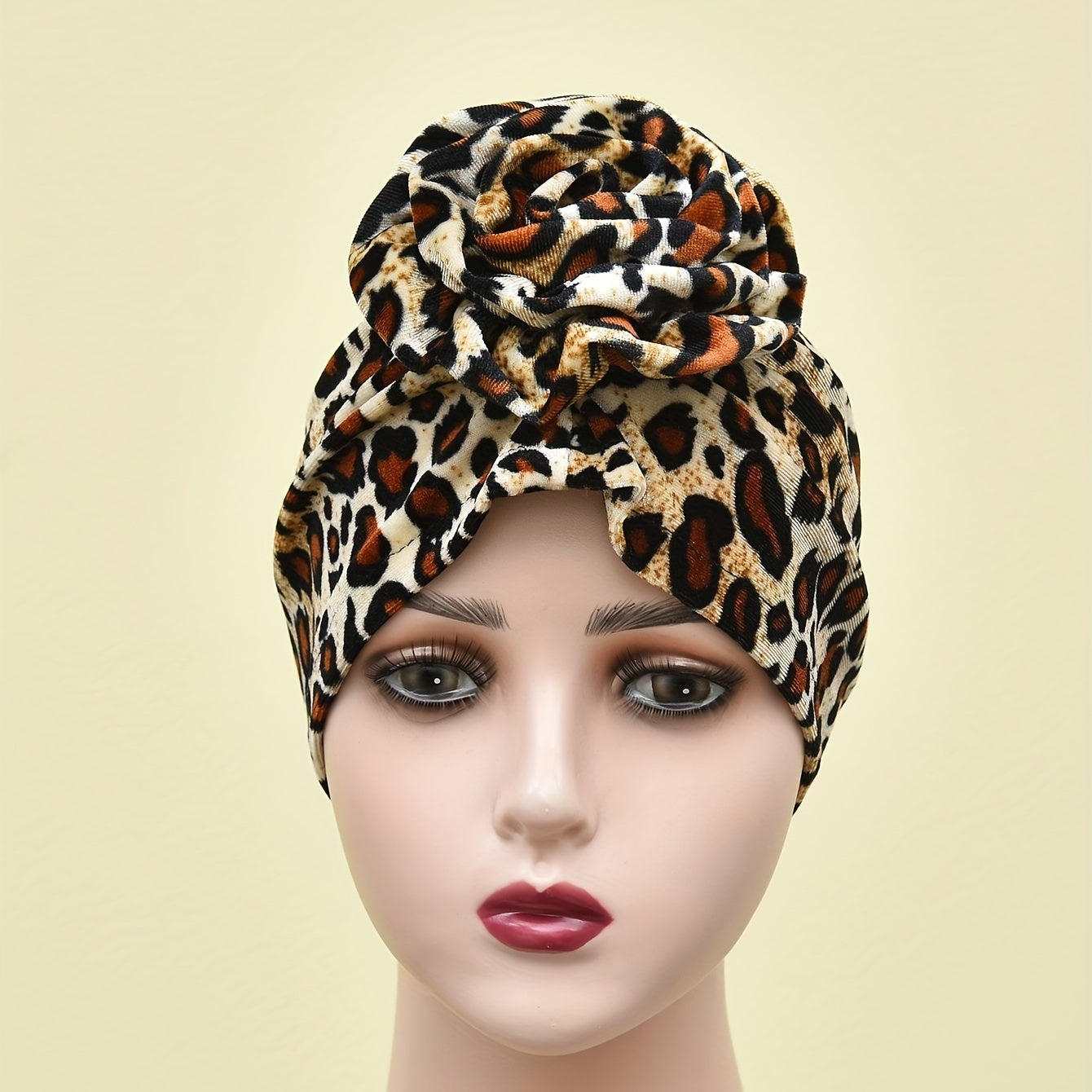Leopard Print Turban Cap Flower Head Wrap Lightweight Bonnet Women Ramadan Hijab