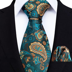 Men's Jacquard Tie Square Set Floral Wedding Tie Pocket Square