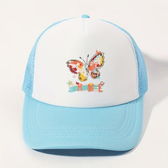 Butterfly Print Trucker Hat & Block Baseball Cap Adjustable Mesh Dad Hats