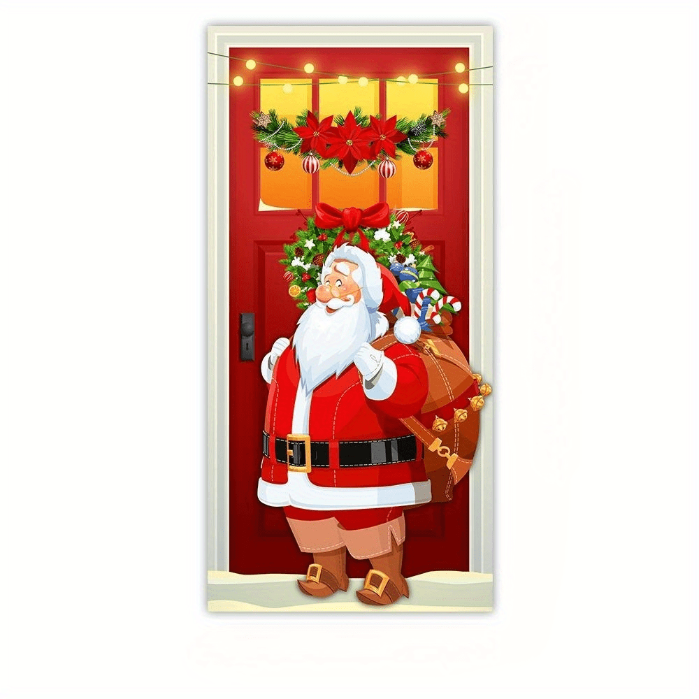 Christmas Polyester Door Curtain Flag Retro Santa Claus Decoration