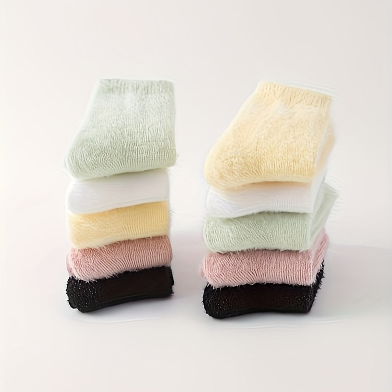 10 Pairs Warm Fuzzy Socks Solid Comfy Women's Stockings & Hosiery