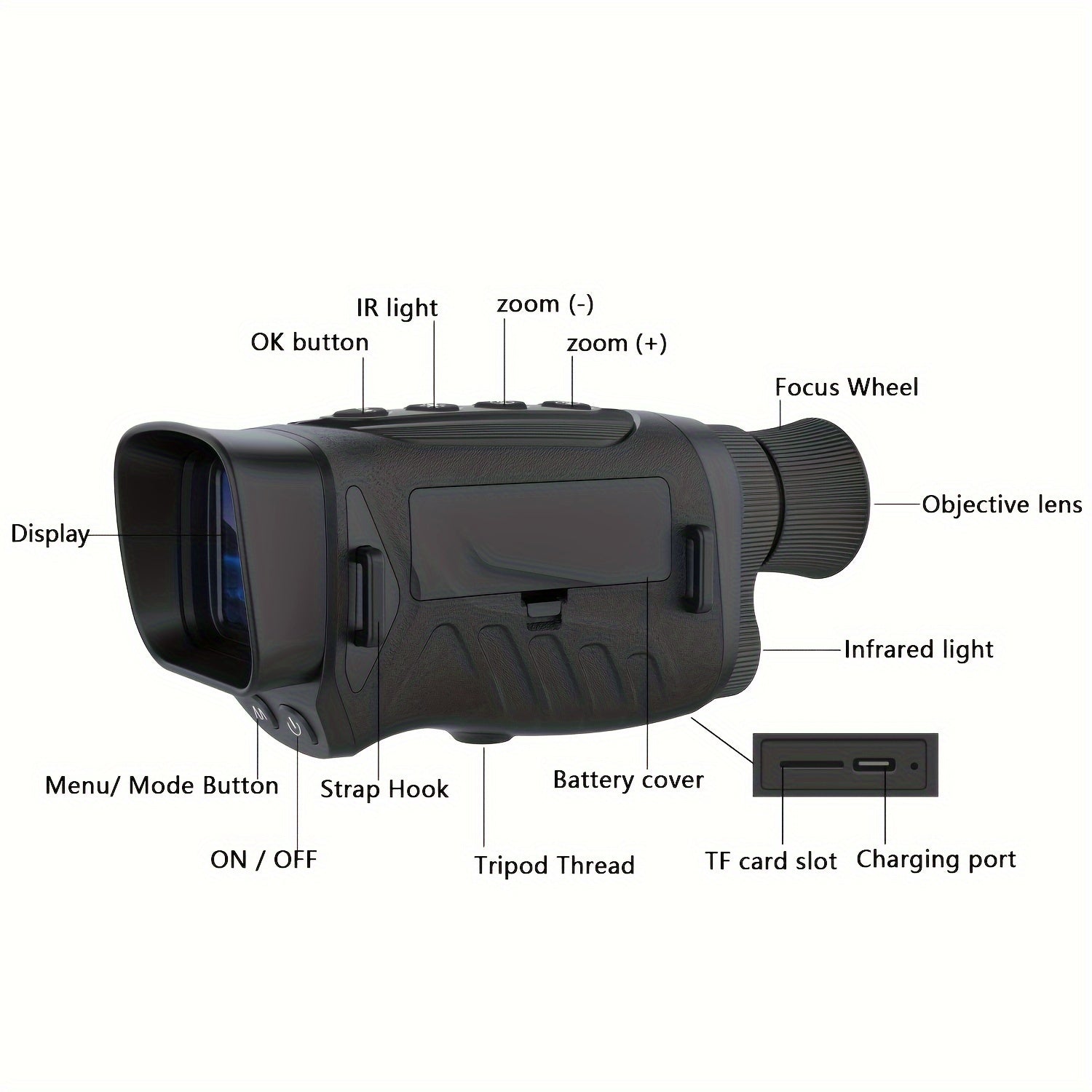 Waterproof Monocular Night Vision Device 8x Digital Zoom for Outdoor Exploration