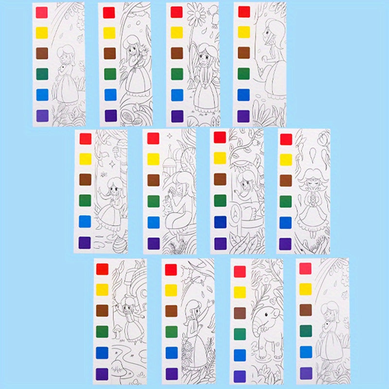 12pcs Watercolor Coloring Book for Kids, Built-in Watercolor Palette