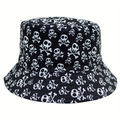 Skull Print Bucket Hat Men's Women's Outdoor Sunshade Basin Hat