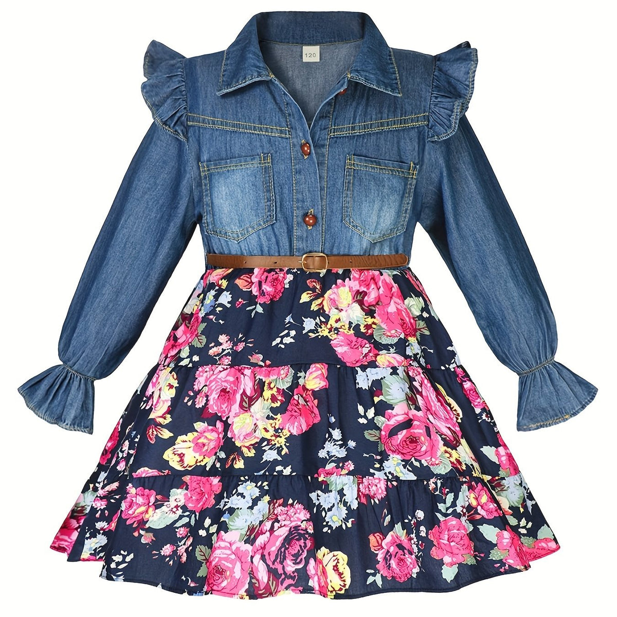 Girl's Collared Floral Tunic Dress For Party Going Out