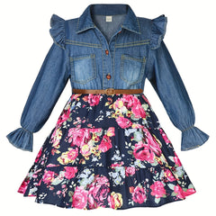 Girl's Collared Floral Tunic Dress For Party Going Out