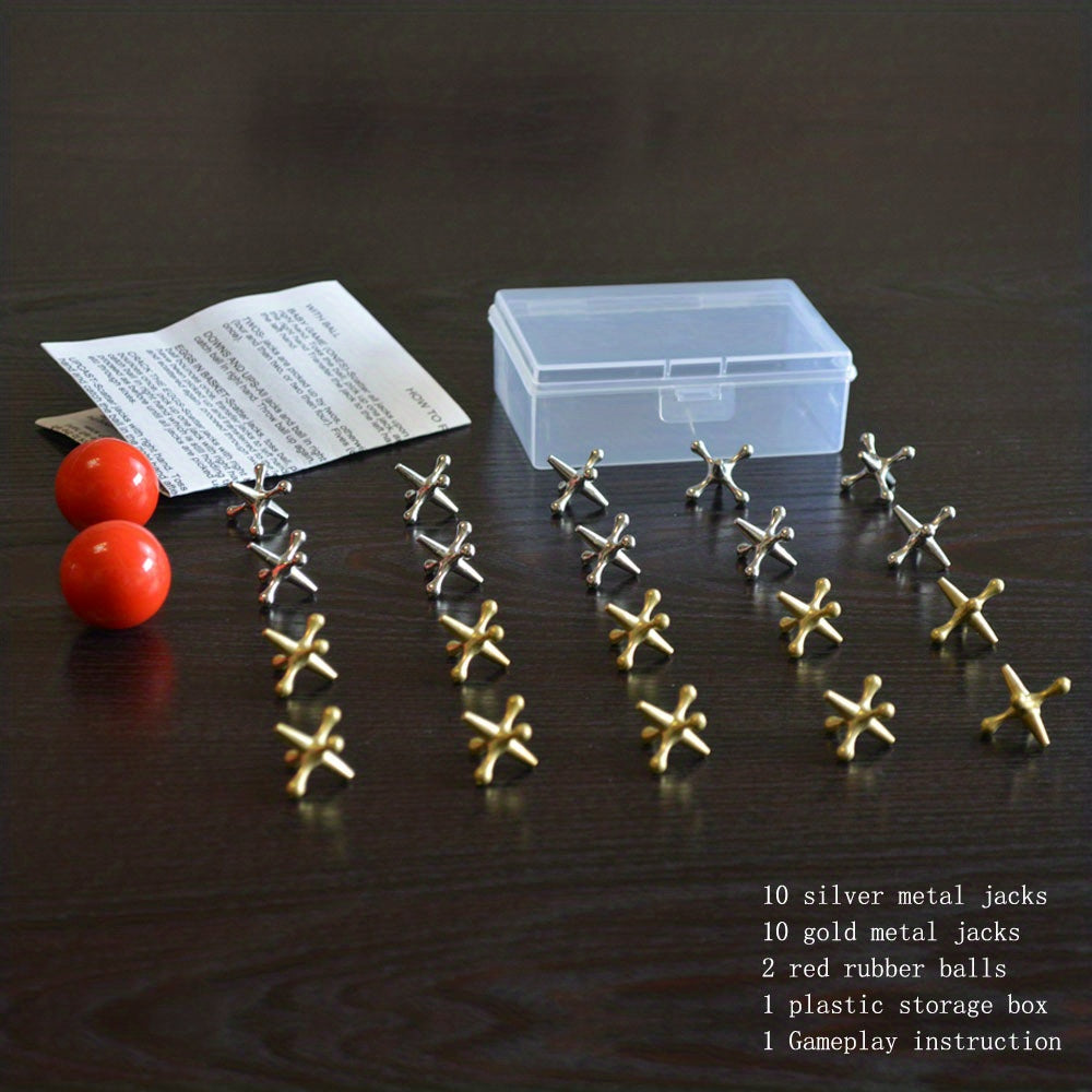 Retro Metal Jacks Game Set for Kids & Adults - 23pcs in Storage Box