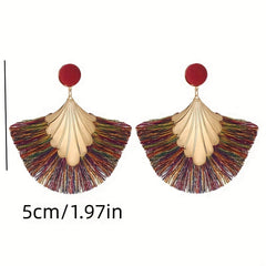 Fan Shape Tassel Retro Boho Dangle Earrings Alloy 18K Plated