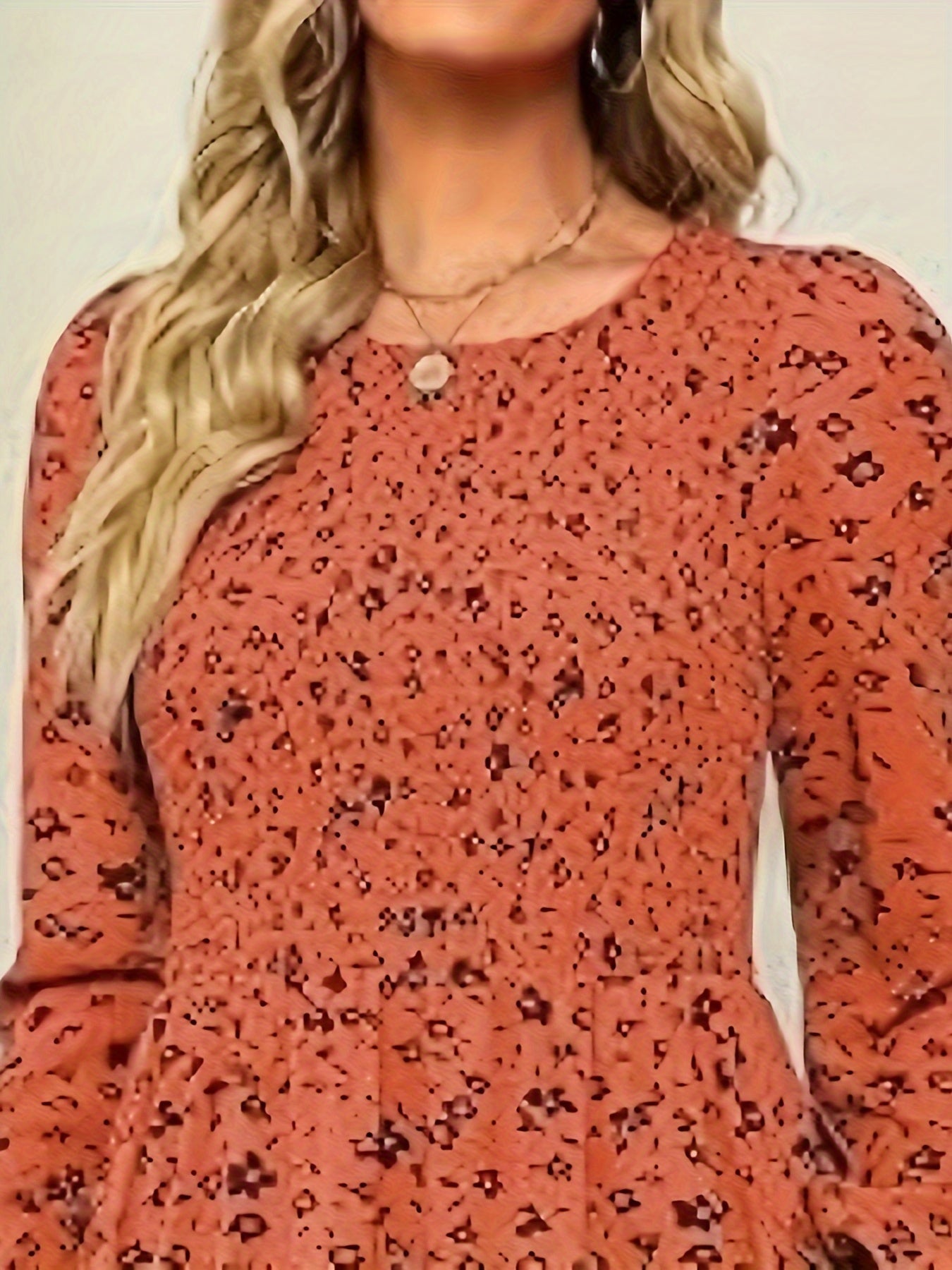  Boho Ditsy Print Long Sleeve Dress