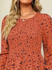  Boho Ditsy Print Long Sleeve Dress