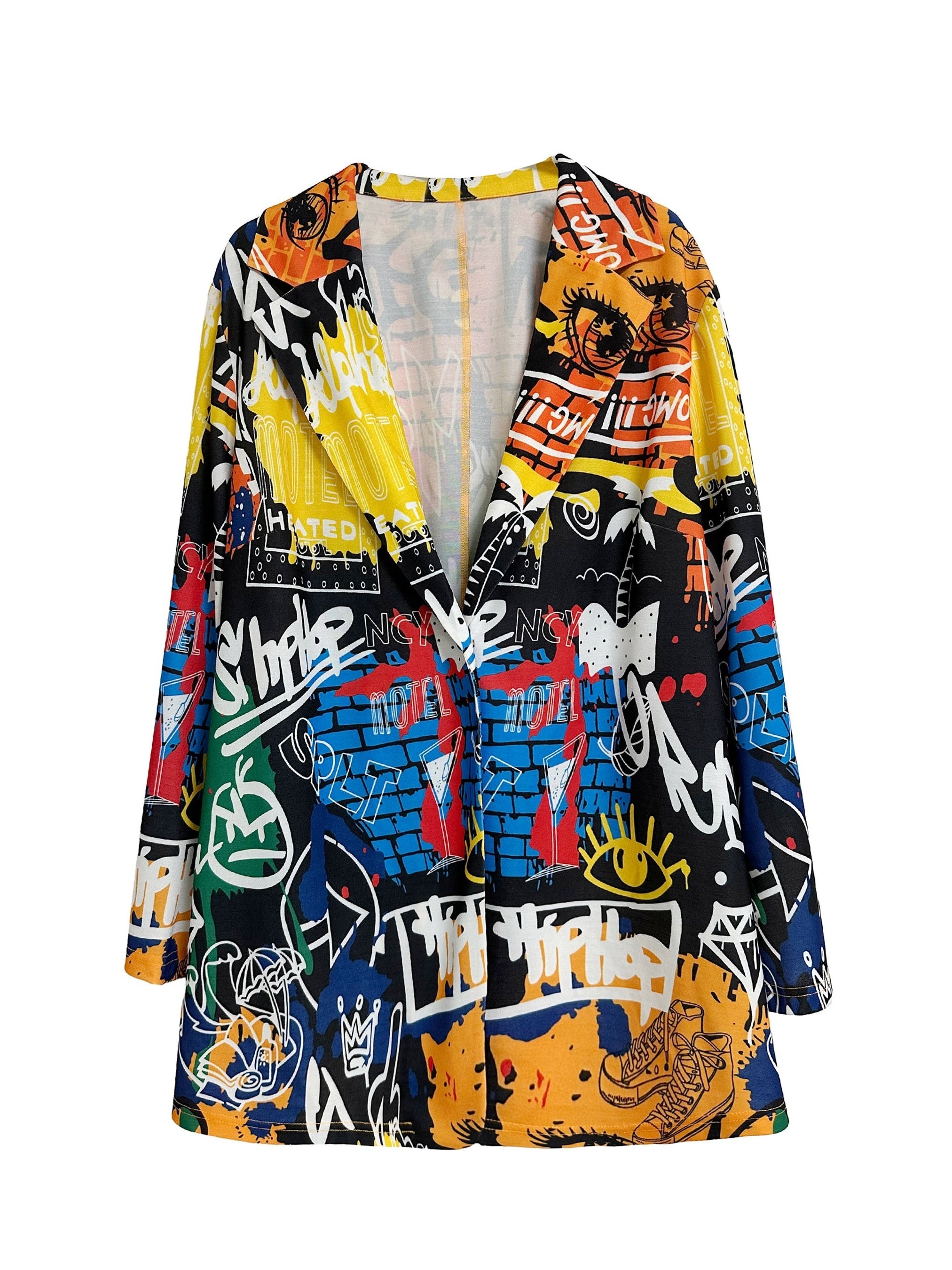 Graffiti Print Lapel Blazer