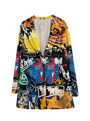  Graffiti Print Lapel Blazer