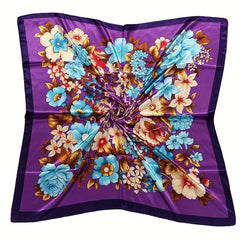 Silky Square Floral Print Scarf Satin Shawl 89x92 Cm