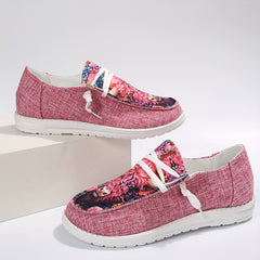 Women's Pink Bull Print Low Top Walking Shoes Lightweight Lace Up Casual Shoes