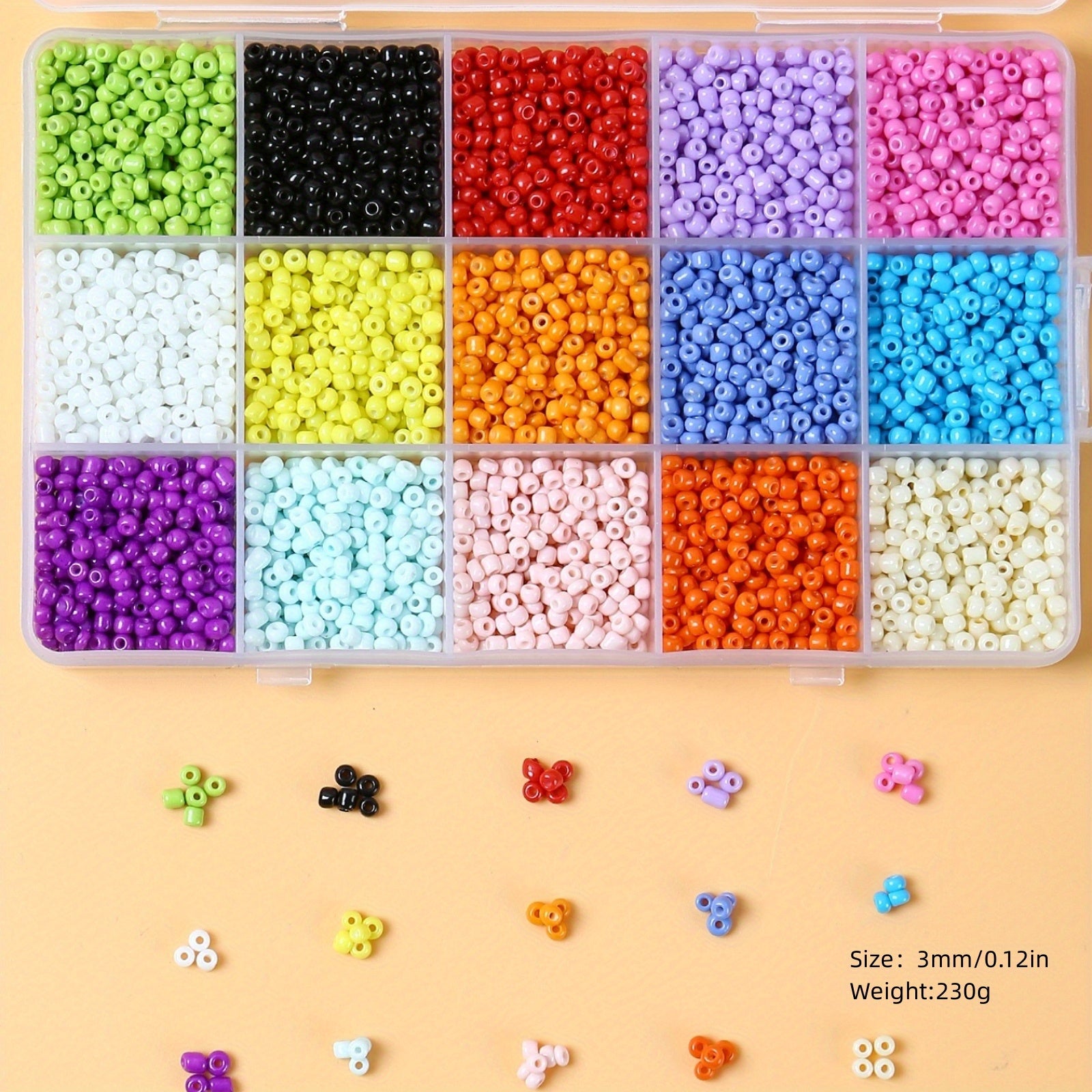 15 Colors 3mm Macaroon Seed Beads & Elastic Thread Set