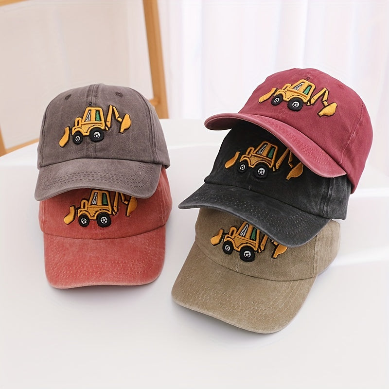 Kids Excavator Embroidered Adjustable Baseball Cap Sun Screen Sport Hat