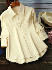  Casual Blouse Women's Solid Crinkle Button Up Long Sleeve Blouse