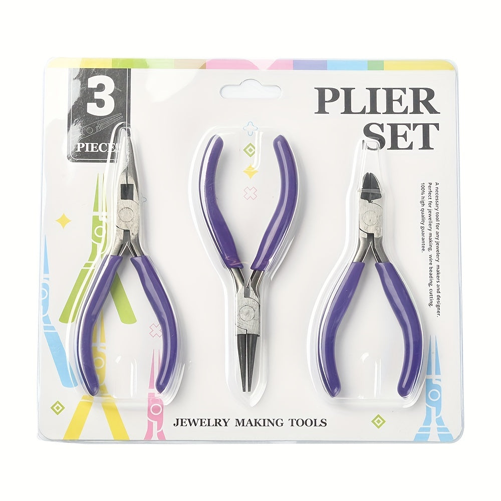 3pcs Jewelry Making Pliers Set DIY Tools Needle Nose Round Nose Diagonal Pliers