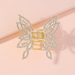 Golden Rhinestone Butterfly Hair Claw Clip Strong Hold Grip Hair Jaw Clip