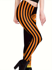 Halloween Pumpkin Print Leggings Stretch Fitness Yoga Pants Women's Activewear