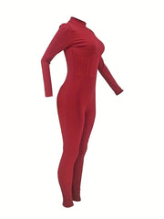 Sexy High Neck Backless Jumpsuit Long Sleeve Slim Fit