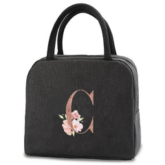 Glittery Letter B Insulated Lunch Bag with Floral Design