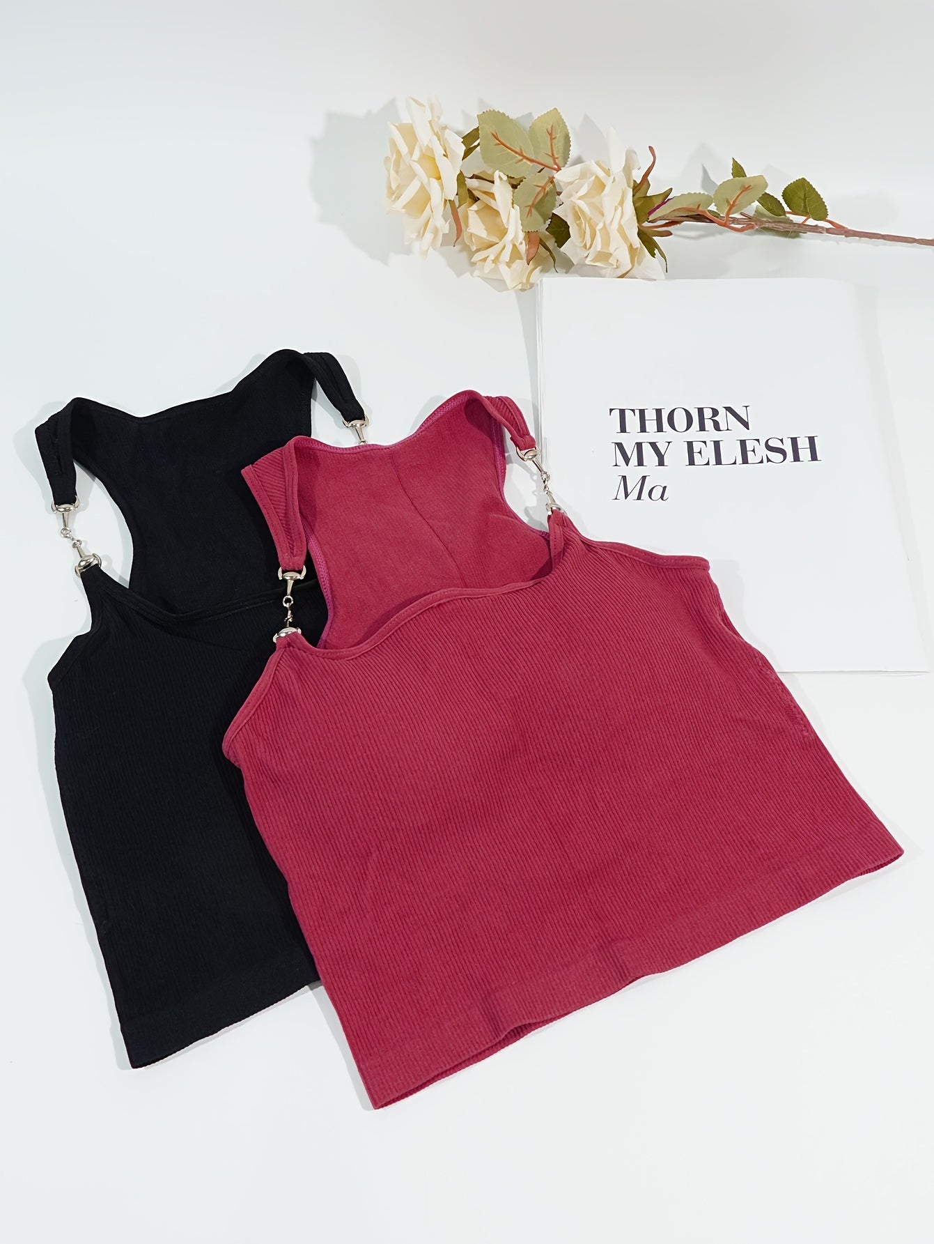 2pcs Chain Linked Cami Tops Ribbed Sleeveless Slim Fit Women's Lingerie