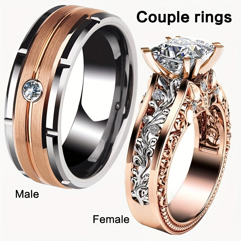 Stainless Steel Couples Rings Engagement Rings Rose