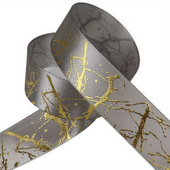5 Yards 25mm Satin Marble Crack Pattern Golden Foil Printed Ribbon