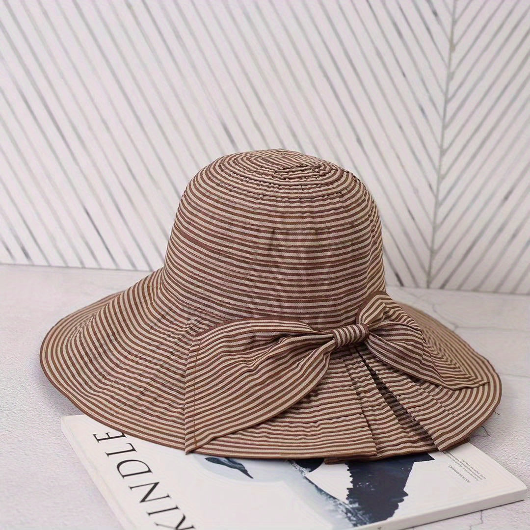 Pinstripe Wide Brim Bow Hat for Spring & Summer