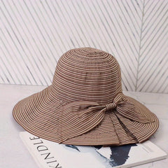 Pinstripe Wide Brim Bow Hat for Spring & Summer