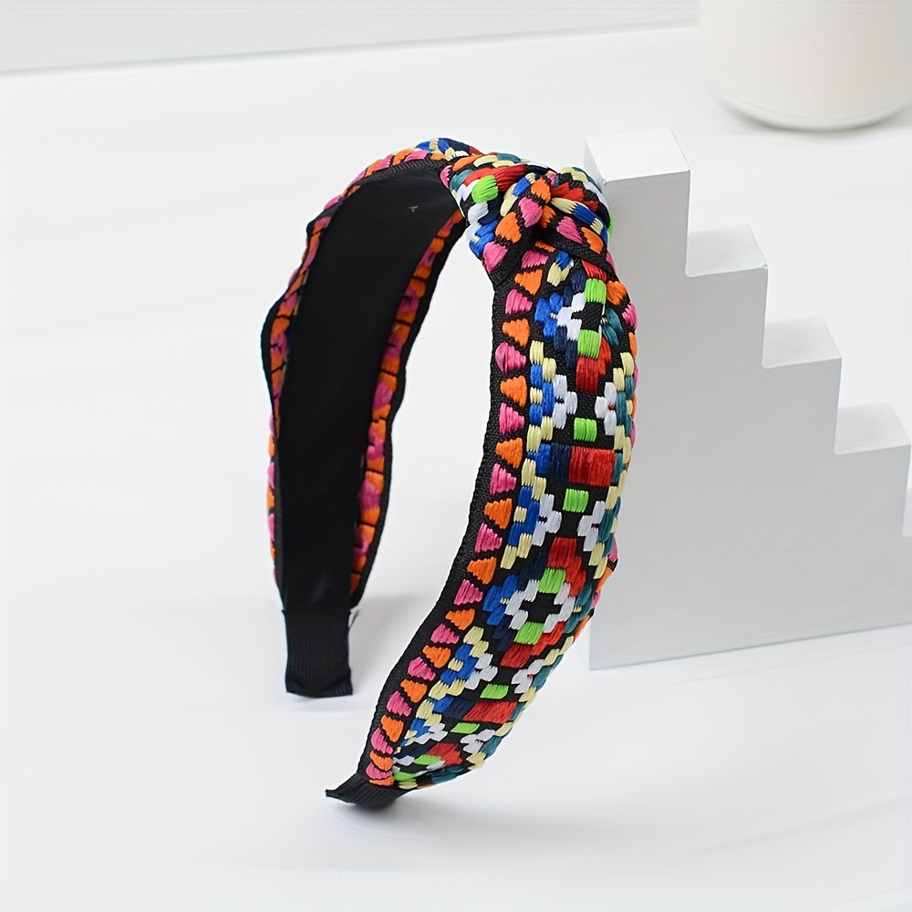 Embroidered Knotted Headband for Women Ethnic Style Hair Hoop Headdress