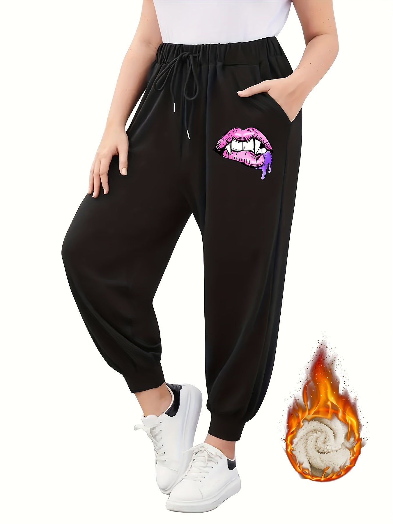  Lip Graphic Fleece Lined Sporty Joggers