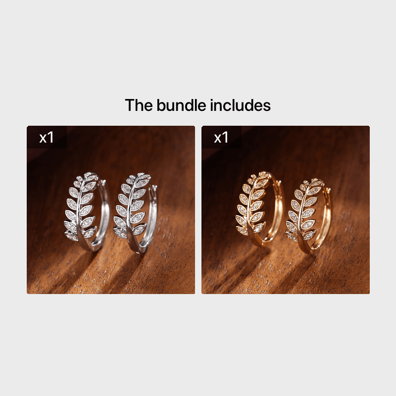Leaf Shaped Hoop Huggie Earrings Inlaid Zircon 18K Plated