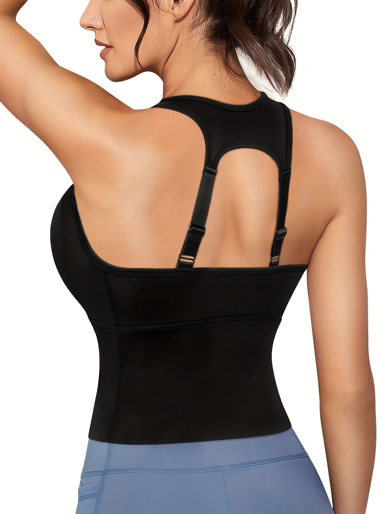 Women's Longline Sports Bra Zip Front Yoga Tank Top