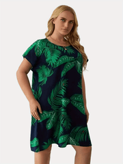  Leaf Print Short Sleeve Loungewear Dress