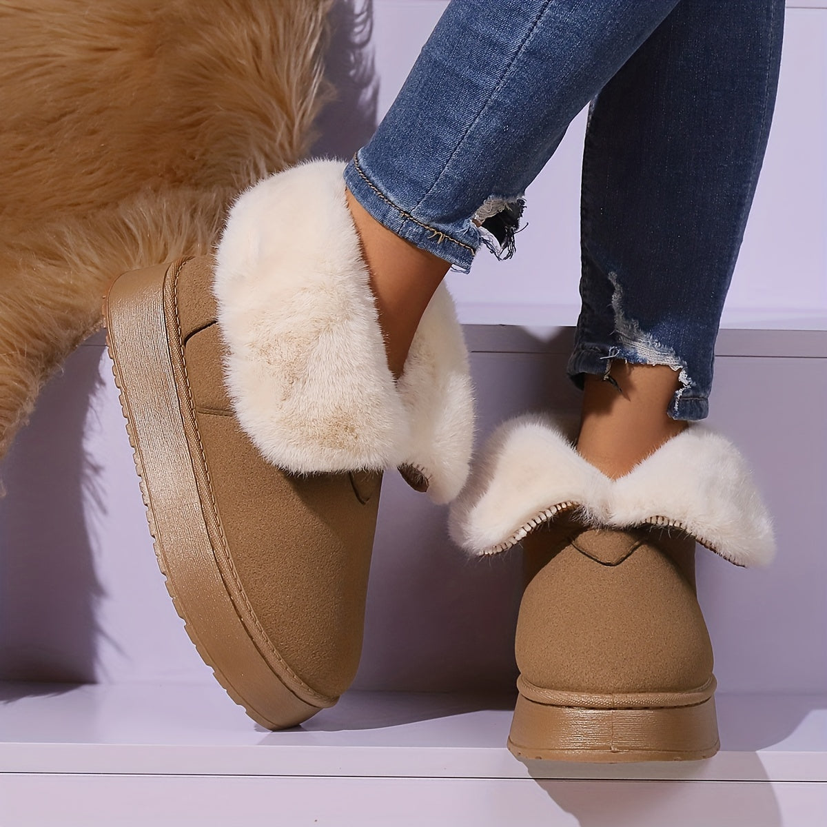 Thermal Snow Boots Fur Lined Flip Calf Boots