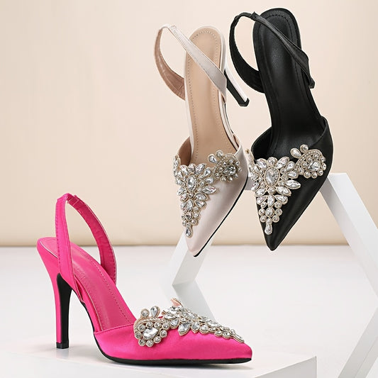 Women's Rhinestone Pointed Toe High Heels Stiletto Sandals
