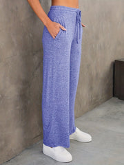  Solid Drawstring Loose Straight Leg Pants