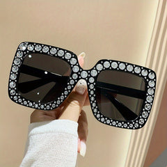 Summer Square Sunglasses Rhinestone UV400 Sun Shades for Women
