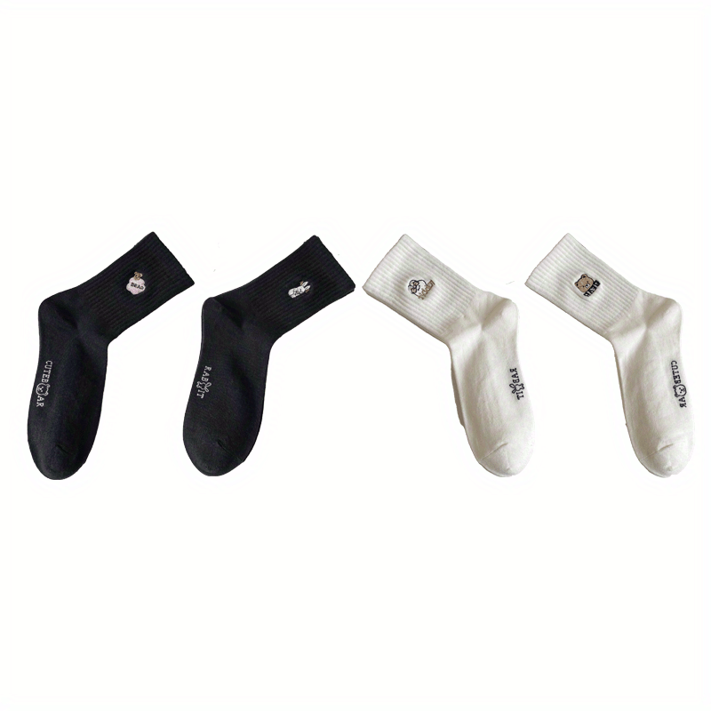 4 Pairs Bunny & Bear Print Socks Women's Stockings