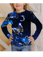 Sequin Butterfly Night Effect Print T shirt Girls' 3D Print Tees For Party