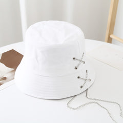 Metal Chain Decor Bucket Hat Solid Casual Sun Hat Unisex Fisherman Cap