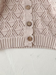 Infant Girls Cardigan Sweater Round Neck Button Knit & Cutout Blouse