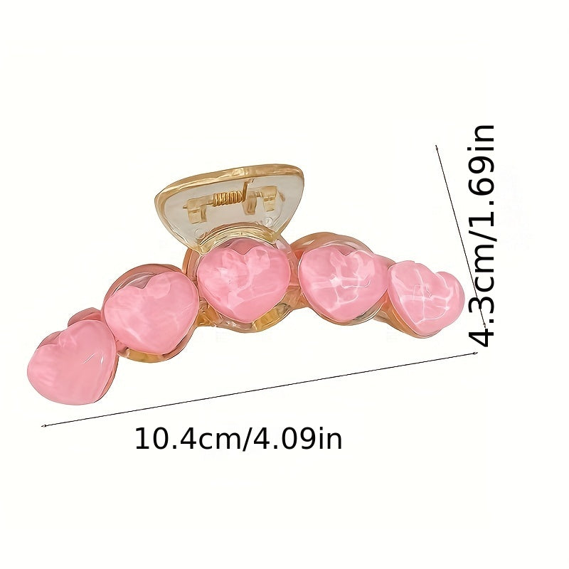Pink Love Heart Hair Claw Clips Acrylic Grip Hair Jaw Clip