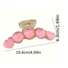 Pink Love Heart Hair Claw Clips Acrylic Grip Hair Jaw Clip